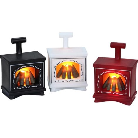 Ensemble de 3 lampes de cheminée miniatures à LED pour décoration intérieure, meubles de maison de poupée, noir, rouge et blanc (1/5)
