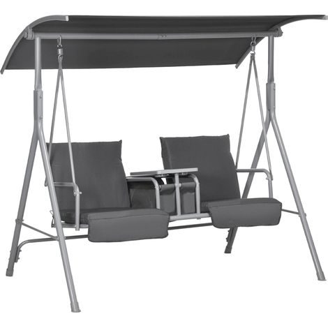 Balançoire Hollywood 2 places avec auvent et table, structure en métal, jusqu'à 180 kg, 175 x 110 x 165 cm, noire (1/5)