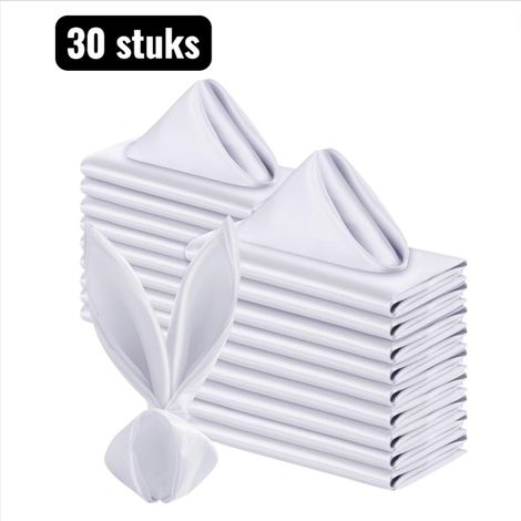 Lot de 30 serviettes de table en satin polyester 43 x 43 cm pour décoration de table couleur blanche (1/5)