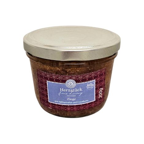 Ziege mit Süßkartoffeln und Cranberries 200 g für Hunde Nahrungsmittelallergien Harnwegsinfektionen Paul & Paulina (1/3)