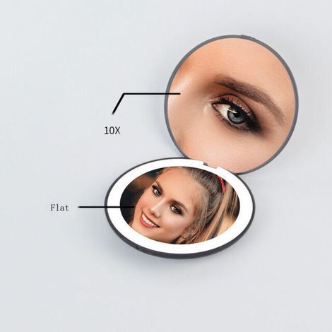 BUNTHAUS Mini miroir de maquillage de poche LED Portable Compact grossissant 10X avec lumière rond miroir led maquillage de poche miroir grossissant maquillage miroir rond miroir grossissant lumineux 