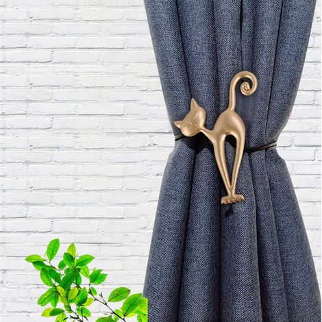 (Or)2Pcs Embrasse à Rideaux Magnétique Attache Rideau Aimanté Boucle de Rideau Magnifique Clip Rideau en Motif de Chat Accessoires pour Rideaux pour Maison Salon Chambre Bureau