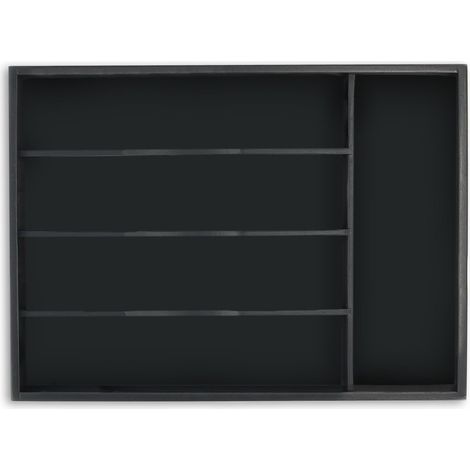Range-couverts, 5 compartiments, rangement tiroir, HxLxP : 4,5x34x25 cm, bambou, organisateur ustensiles, noir (1/5)