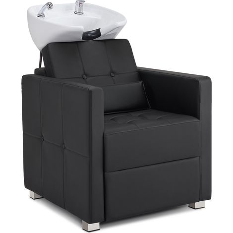 BarberPub Friseurstuhl mit Waschbecken, Friseurwaschbecken aus Keramik Verstellbar, Rückwärtswaschsessel Friseurwaschsessel für SPA Salon, Friseur Waschplatz W8010