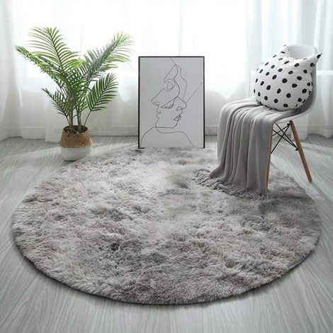 Tapis rond et doux à poils longs pour la décoration de la chambre, gris clair, 50 cm[CC] (1/5)