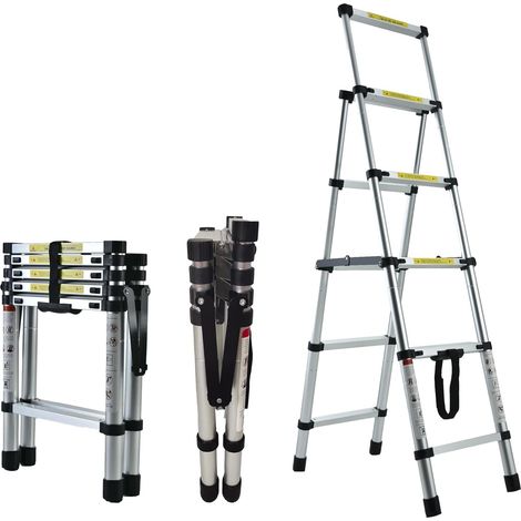 4+5 Steps Ladder, Telescoping Ladder Folding Step Ladder, Aluminum Lightweight Portable Collapsible Ladder, 330 LBS Capacity Multi-Use Ladders for Home&Kitchen(1.4+1.7m) (1/5)