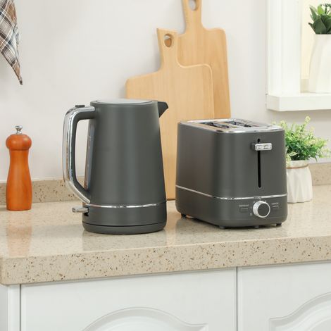 Set aus 1,7 L Wasserkocher und Toaster mit 6 Bräunungsstufen, Grau