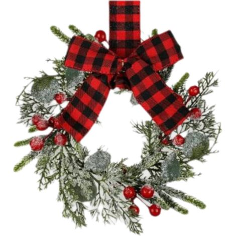 Guirlande De Noël - 31 Cm - Baies Rouges Et Nœud En Plaid Rouge Noir - Décoration Rustique Pour Cuisine - 1 Pièce (1/5)