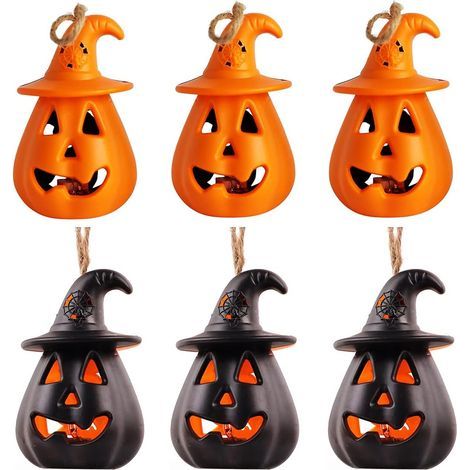 Lot de 6 lanternes citrouilles d'Halloween - Lumières décoratives d'Halloween - Décorations de fête pour bar/karaoké (1/5)