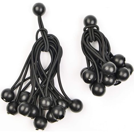 Cordes élastiques à boule de 20 cm et 15 cm pour bâche de tente, lot de 24, noires (1/5)