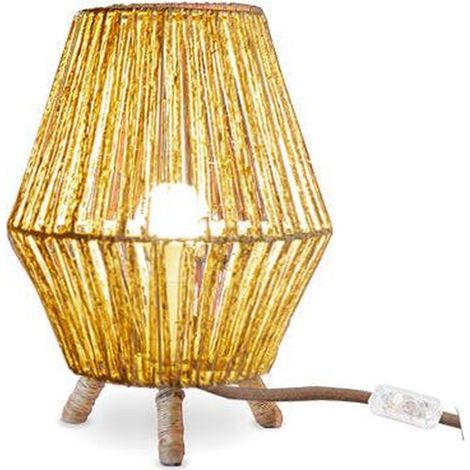 Tischleuchte Dreibein Rattan Ø 25,5 cm H: 32,5 cm klein in Natur E27 Kabel Schalter Beistell Lampe Nachttischlampe (1/5)