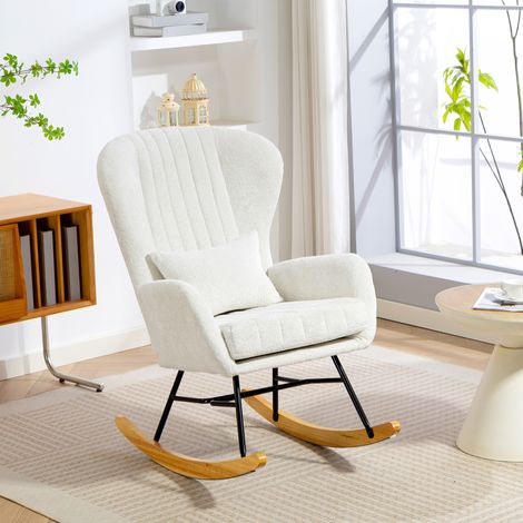 Fauteuil à bascule. rocking chair avec coussin. assise rembourré. dossier haut. 67 x 88 x 104 cm. blanc
