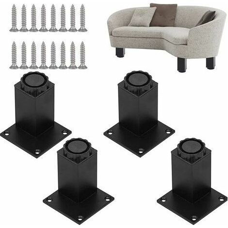 Pieces Black Aluminum Square Cabinet Legs, Furniture Aluminum Square Cabinet Legs, Aluminum Alloy Square Table Legs, Metal Square Cabinet Legs with Screws, for Sofa, Coffee Table- (1/4)