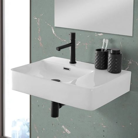 Lavabo sospeso 60x43 in ceramica lucida con ripiano a destra (1/5)