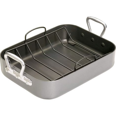 MasterClass Teglia con Cestello e Rivestimento Antiaderente Teflon Xtra in Scatola Regalo, Teglia in Acciaio al Carbonio con Maniglie, 40 x 28 x 8cm (15,5 x 11 x 3''), Grigio (1/5)