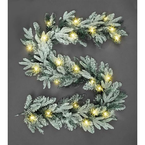 Pre-Lit Warm White LEDs Lapland Fir Snow Flocked Garland 2m