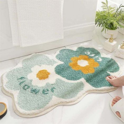 Tapis Salle de Bain Moelleux en Microfibre, Tapis de Douche Absorbant Lavable en Machine (Fleurs Jumelles, 50x80cm) (1/4)