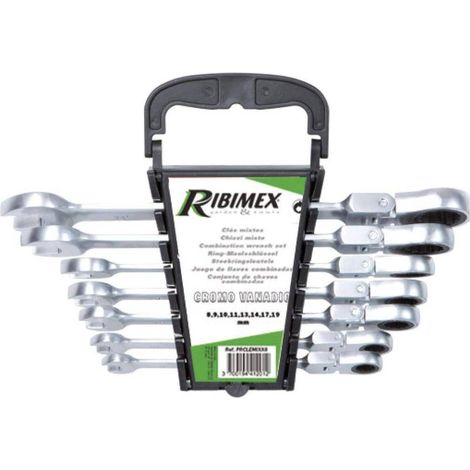 Lot de 7 Clés à Cliquet 8-19 mm - Acier 40Cr-V - Tête Réversible - Résistantes et Pratiques - D-Work