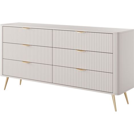 Commode : 6 Tiroirs, Beige, 163,2 x 38 x 81,2 cm (1/5)