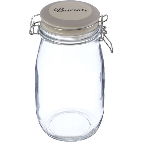 Premier Housewares Glass Biscuit Storage Jar Transparent Glass Jars For Cookie Biscuits Airtight Jar With Ceramic Lid Clip Lock Vintage Style 12 x 12 x 23 (1/5)