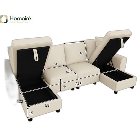 Canapé modulable en velours beige avec rangement 280 x 137 x 84 cm HOMAIRE (1/5)