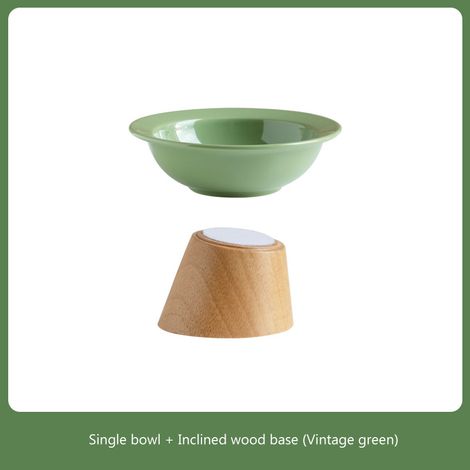 Gamelle haute en céramique pour animaux de compagnie - Phoesky - Ronde - Vert vintage - Fond incliné - 200 ml - 14 x 11 cm (1/5)