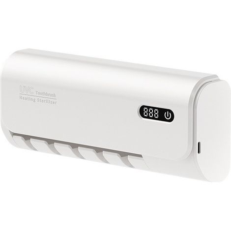 Stérilisateur de brosses à dents UV, mural, sans perçage, blanc, rechargeable, compatible avec toutes les brosses à dents (blanc)