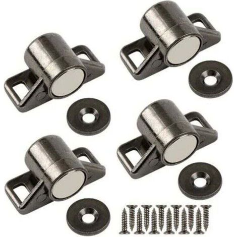 Magnetischer Türverschluss, starker Schranktürmagnet, magnetischer Verschluss aus Zinklegierung für Schiebetüren von Schränken, Küchenschränken, Kleiderschränken, Schubladen und Möbeln (Schwarz, 4er-P