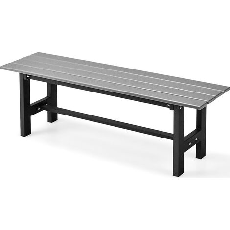 Banc de jardin gris 120 cm en fer plastifié avec assise lattée en HDPE et pieds protecteurs pour terrasse, jardin et cour (1/5)
