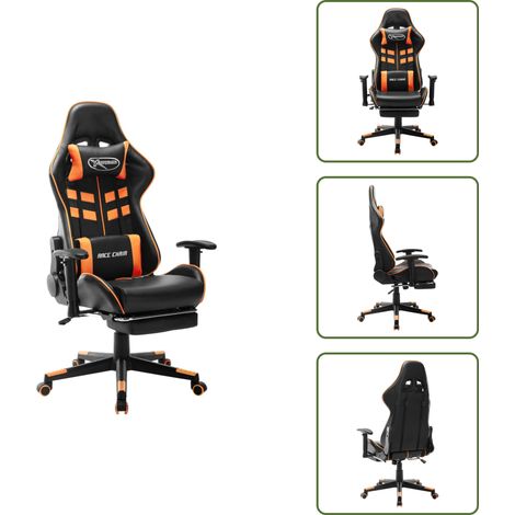 Regolazione altezza - vidaXL Sedia da Gaming con Poggiapiedi Nera e Arancione in Similpelle - Postura corretta
