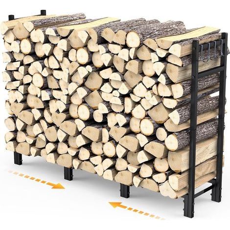 Étagère à Bois De Cheminée En Métal,Range Bûches Extérieur Réglable,114x25x80cm-Support Pour Bois De Chauffage Avec 4 Crochets,Aide à l'Empilage,Pour Intérieur Et Extérieur,Jardin,Cheminée (1/5)