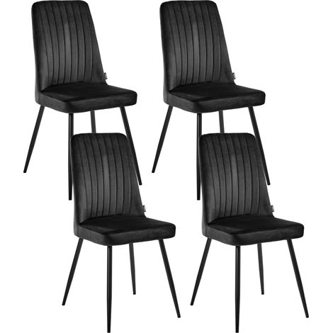 Conjunto de 4 sillas de comedor tapizado de terciopelo estilo escandinavo moderno sin reposabrazos patas de hierro negras negro Kirby (1/5)