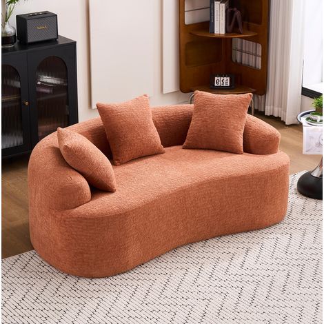 Canapé 2 places modulable en mousse, canapé arrondi moderne avec 3 coussins, idéal petit espace et appartement, chenille orange (1/5)