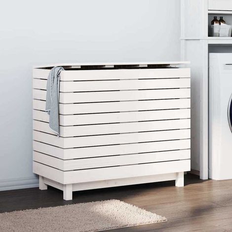 Panier à linge blanc 88,5x44x76 cm Bois massif de pin (1/5)