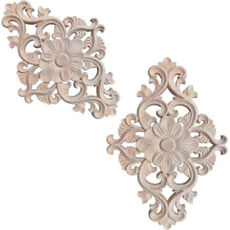 Ornement Bois - Sculpté Naturel En Hevea - Pour Porte Fenetre Lit Armoire Table Mur - 21 x 15 x 0 8 Cm - Lot De 2 (1/5)