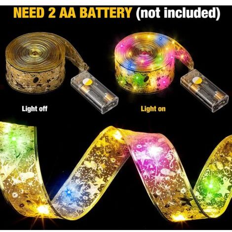 Ruban lumineux LED pour décoration d'arbre de Noël, double couche, ruban de marquage à chaud, fil de cuivre (ruban doré de 5 mètres, lumières quadricolores) (1/5)