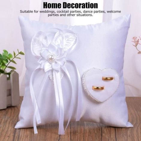 Lv.life Oreiller blanc d\'anneau camélia forme de coeur anneau coussin fournitures de mariage de fête (1/4)