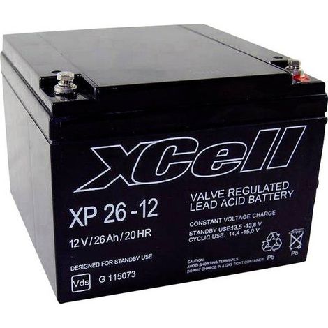XCell  XP2412 XCEXP2612 Batteria al piombo 12 V 26 Ah Piombo-AGM (L x A x P) 165 x 127 x 176 mm Vite M5 Esente da
