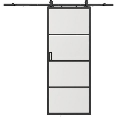 Porta scorrevole con sistema esterno muro alluminio e vetro temperato smerigliato H205 x L63 cm  - SINCA II