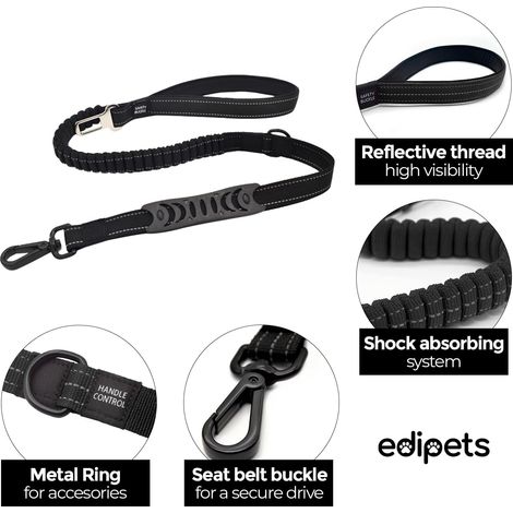 Laisse Anti Traction Chien - 1.1 m - Ceinture Chien Voiture - Poignée Rembourrée - Pour Petits/moyens/grands Chiens Noir (1/5)