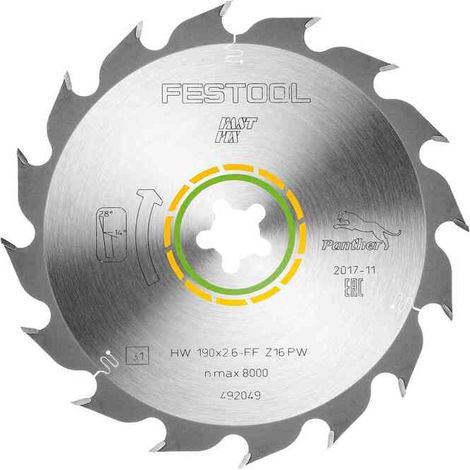 Festool 492049 Saw Blade Wood Rip Cut HW 190x2.6 FF PW16 for CS 50 Saw (1/2)