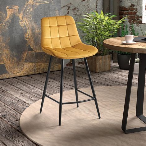 Tabouret de bar en velours jaune JUSTINE (lot de 2) (1/5)