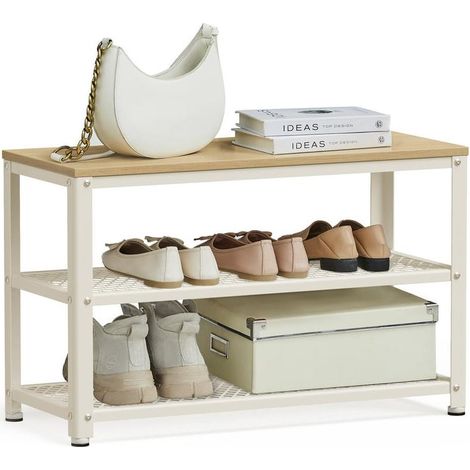 Banc à chaussures avec étagère 30 x 73 x 45 cm pour entrée style industriel finition mate en panneaux d'aggloméré noir (1/2)