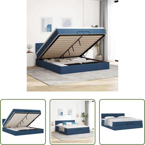 vidaXL Stauraum - Ottoman-Bett mit Matratze Blau 200x200 cm Stoff (1/5)