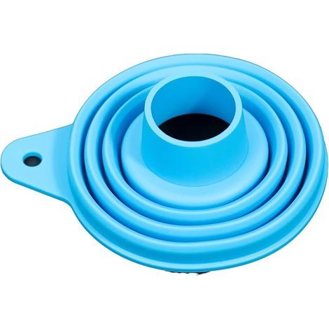 Entonnoir de cuisine pliable en silicone, résistant aux éclaboussures, à suspendre, bleu (1/4)