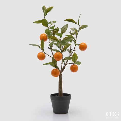 EDG Enzo De Gasperi Mandarini con Vaso e Foglie x6 Pianta Artificiale H 60 Cm Arancione