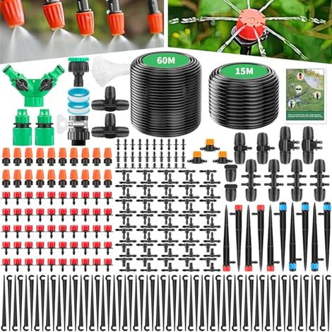 Système d'irrigation Jardin 315PCS Kit Goutte avec 60M + 15M Tuyau, Irrigation à Pulvérisation Systèmes de Refroidissement pour pelouse Serre Plantes - (1/5)