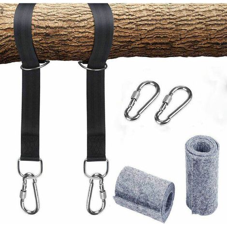 Hängematten-Aufhängegeschirr-Set mit 2 robusten Karabinern und D-Ringen, hält bis zu 550 kg, mit Aufbewahrungstasche, Baumschutzpolster (1/4)