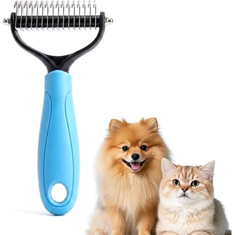 Brosse Chien et Chat, 2026 Nouveau Professionnel Brosse Chien Poil Long avec Râteau Dents à Double Face, Peigne Démêlage Élimine Les Nœuds, Les Tapis et Les Cheveux Emmêlé (Bleu x 1, L) (1/5)