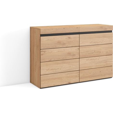Skraut Home - Kommode mit Schubladen, Aufbewahrungsschrank, 114x75x35 cm, Für Schlafzimmer, Zimmer, Sideboard, Schrank, Moderner Stil, Eiche